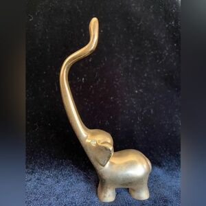Vintage Brass Elephant Long Trunk Crystal Eyes 1970s design